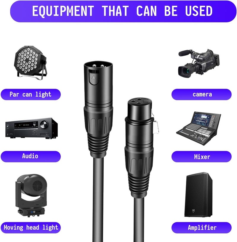 Czgor DMX Cable 6.5 ft, 6 Pack Flexible 3 Pin XLR Male to Female Cable Wire for Stage Lighting Signal XLR Connection Stage Light Wire for Par Light Moving Head Spotlight Input & Output - Image 2